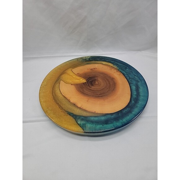 Handmade Epoxy And Oak Wood Lazy Susan 12" Blue/Gold - Picture 1 of 5